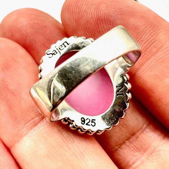 Sajen Womens Ring Pink Druzy Quartz Sterling Silver Size 9 Designer - Picture 4 of 5